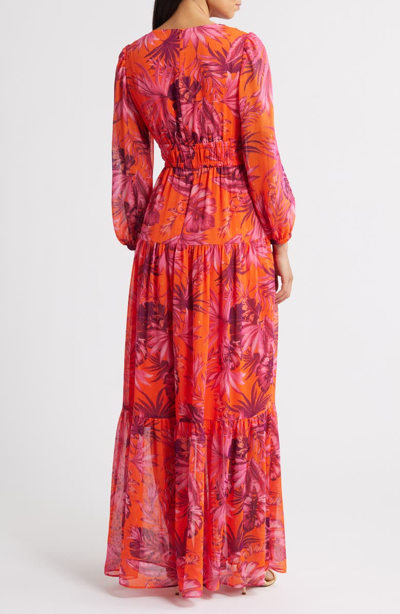 Eliza J V-Neck Long Sleeve Tiered Maxi Dress, Alternate, color, Orange Pink