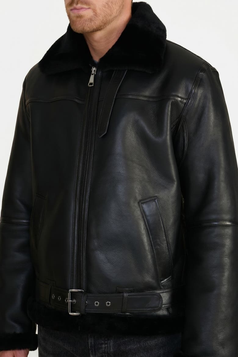 Leather Shearling Jacket, Alternate, color, Black