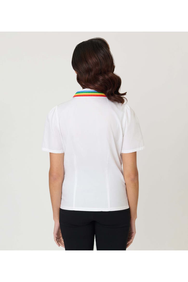 1940s Collared Blouse, Alternate, color, White W/Rainbow Details
