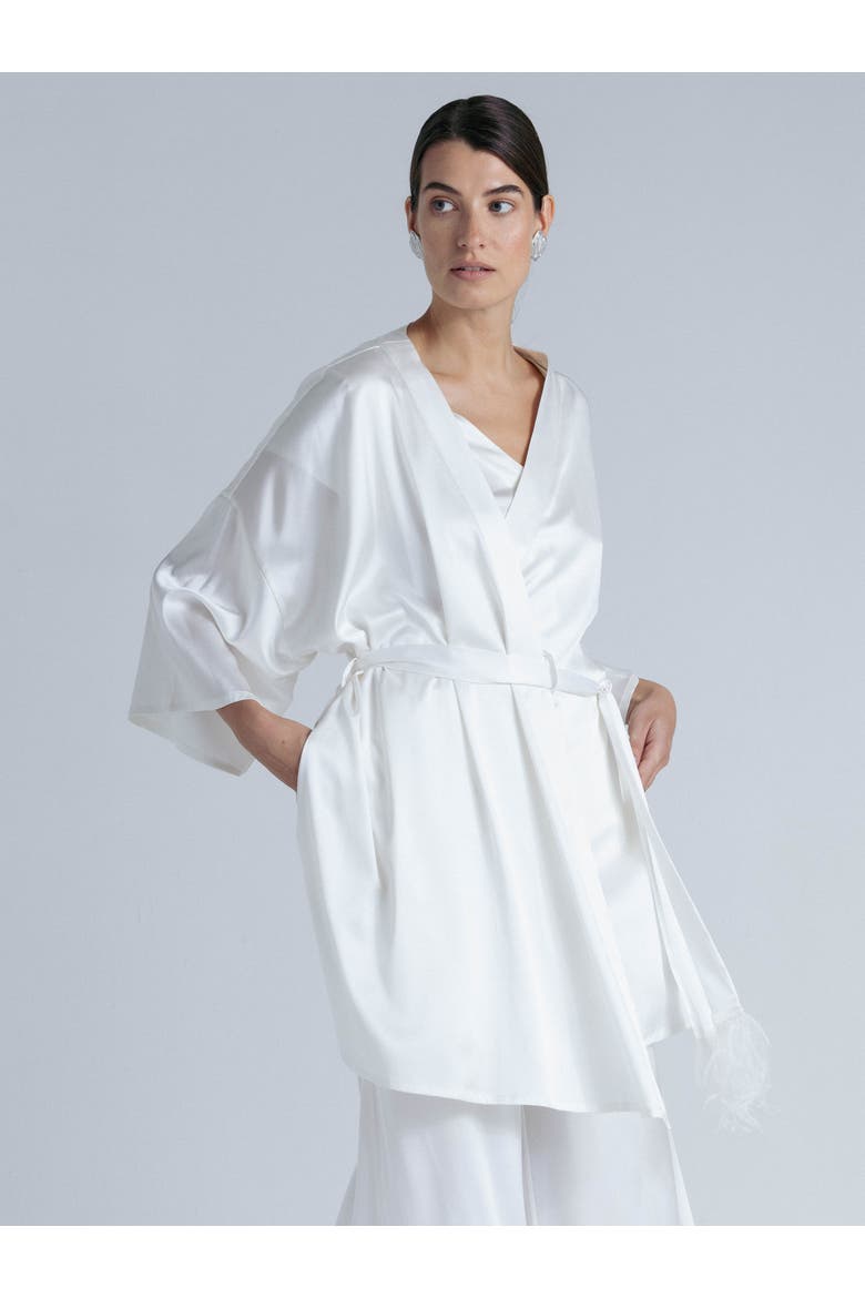Silk 3/4 Sleeve Dressing Gown, Alternate, color, Milk White