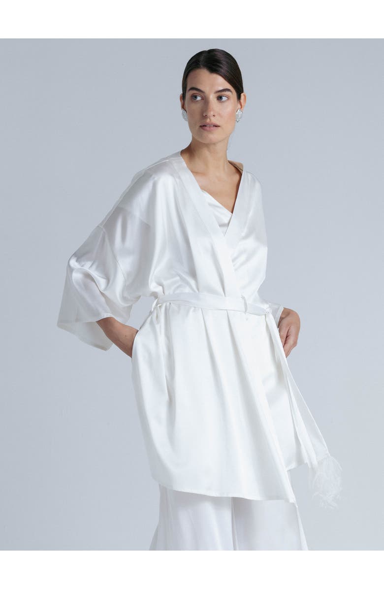 Alas Silk 3/4 Sleeve Dressing Gown, Alternate, color, Milk White