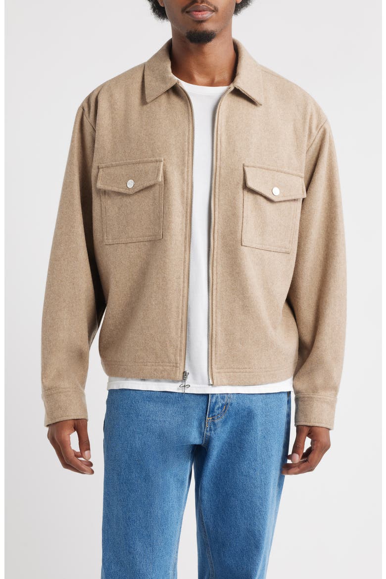 Trapani Wool Blend Zip-Up Jacket, Main, color, TAN