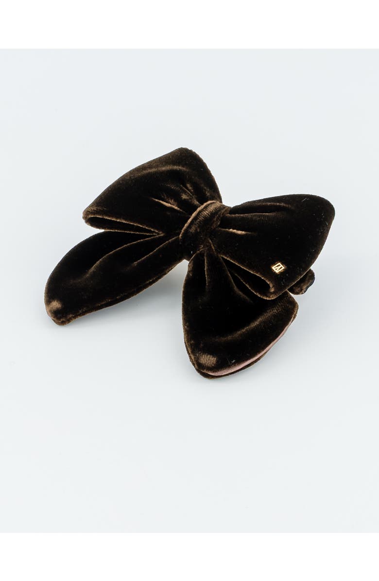 Alexandre de Paris Cannelle Brown Velvet Bow Barette, Alternate, color, Brown