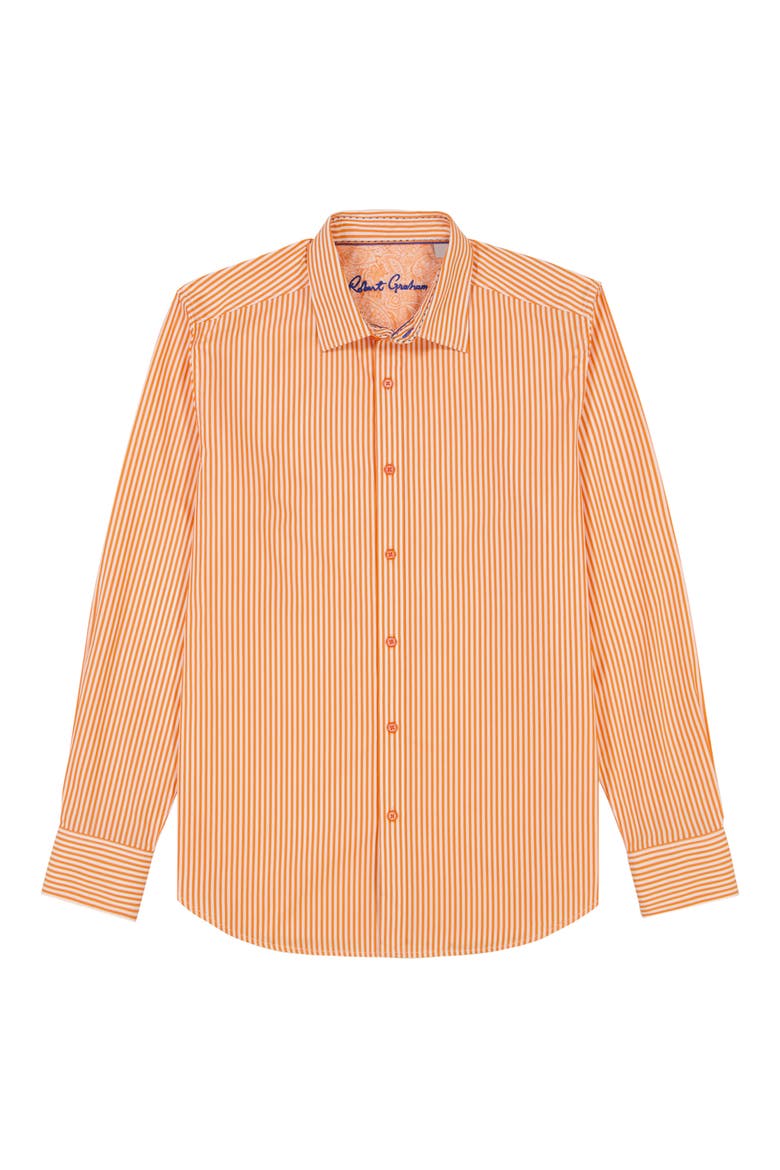Greenwich Stripe Stretch Button-Up Shirt, Alternate, color, ORANGE