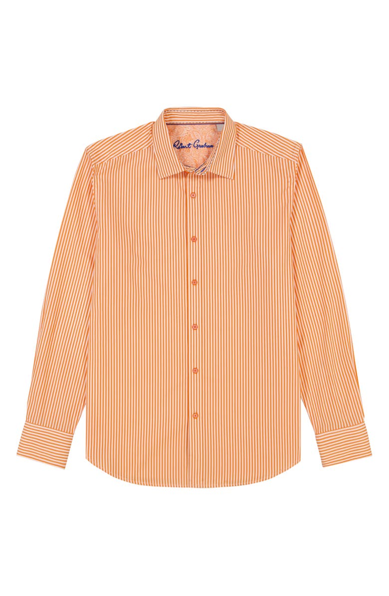 Robert Graham Greenwich Stripe Stretch Button-Up Shirt, Alternate, color, Orange