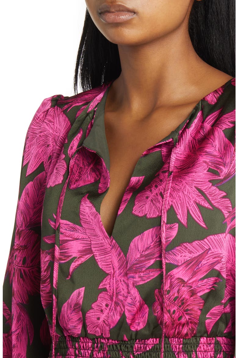 Winter Palm Long Sleeve Smocked Waist Minidress, Alternate, color, MAGENTA MULTI