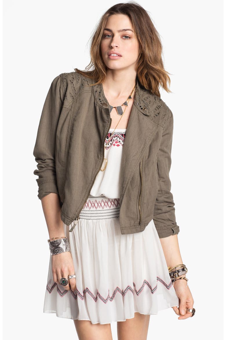 Cutwork Linen Blend Jacket, Main, color, TECH GREEN