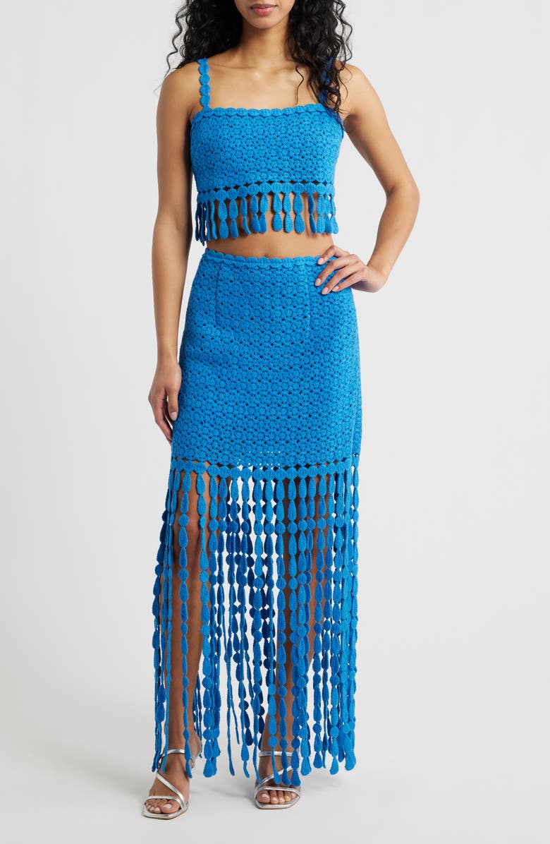 Saylor Elie Two-Piece Fringe Dress, Main, color, Cornflower