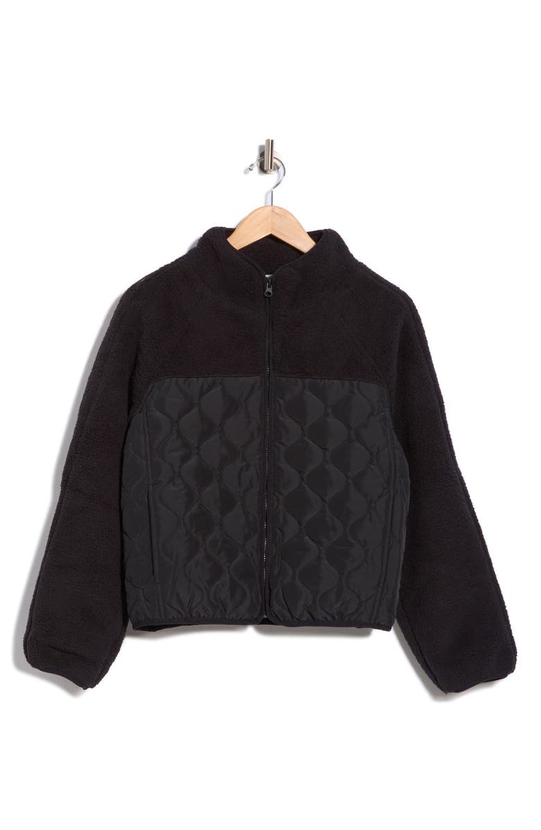 Z by Zella Faux Shearling Mixed Media Jacket, Alternate, color, Black