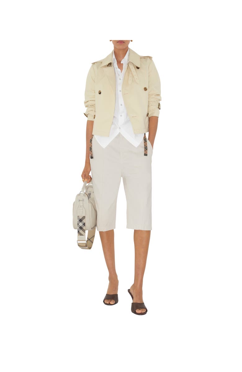 Burberry Check Trim Cotton Shirt, Alternate, color, Optic White