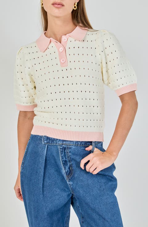Colorblock Pointelle Polo Sweater