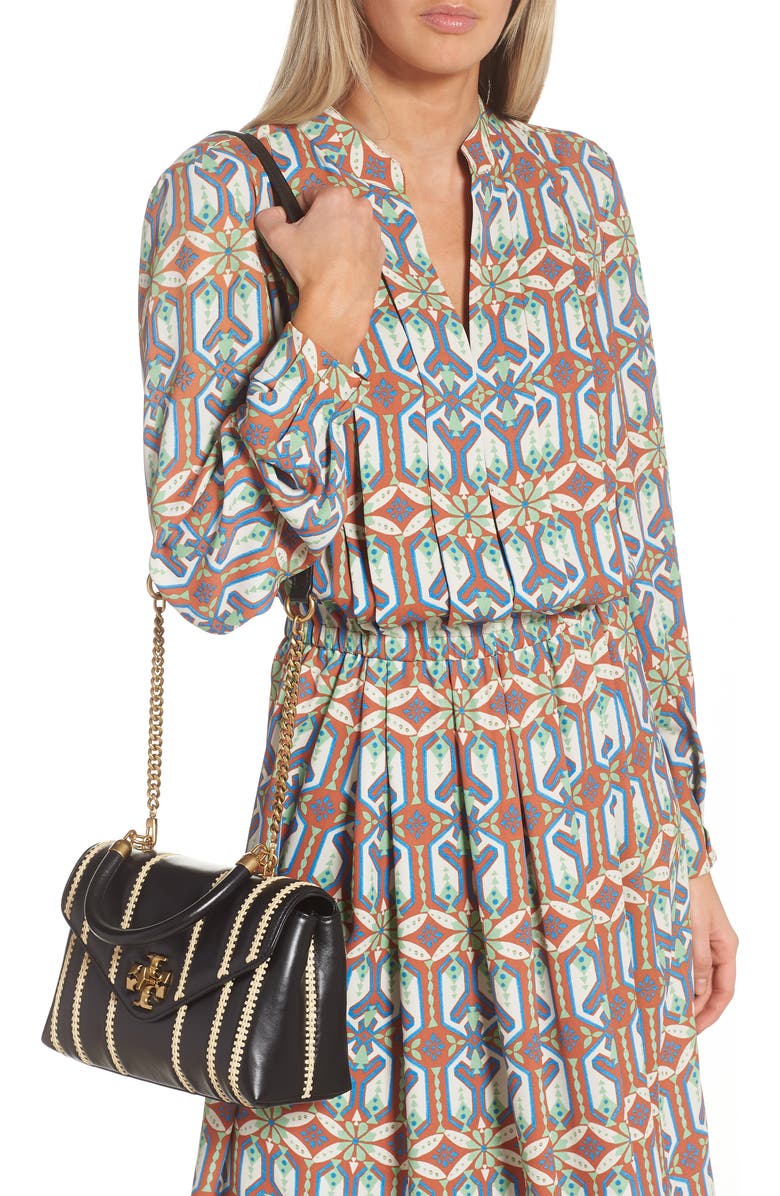 Tory Burch Kira Small Raffia Stitch Leather Satchel, Alternate, color,