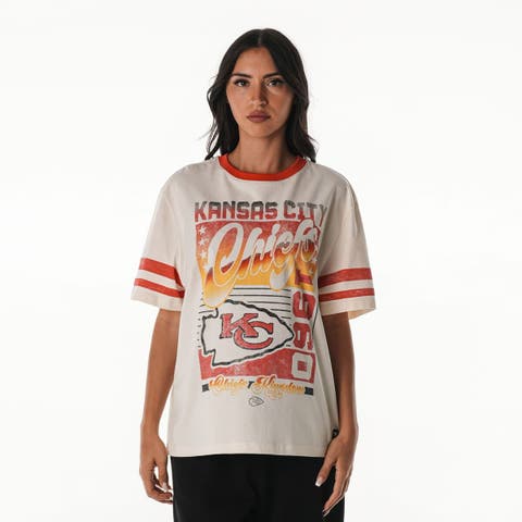 Women's The Wild Collective  Cream Kansas City Chiefs Vintage Drop Shoulder Oversized Boyfriend T-Shirt