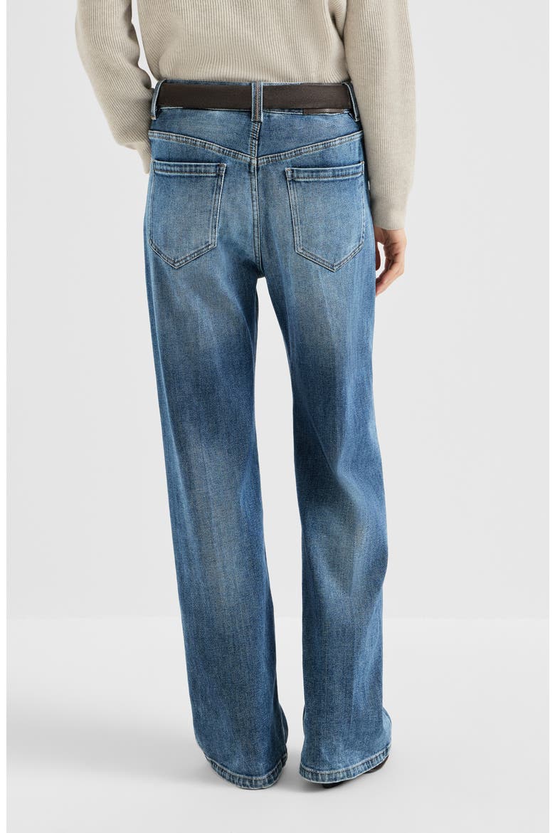 Comfort cotton denim contemporary loose trousers with monili, Alternate, color, Denim