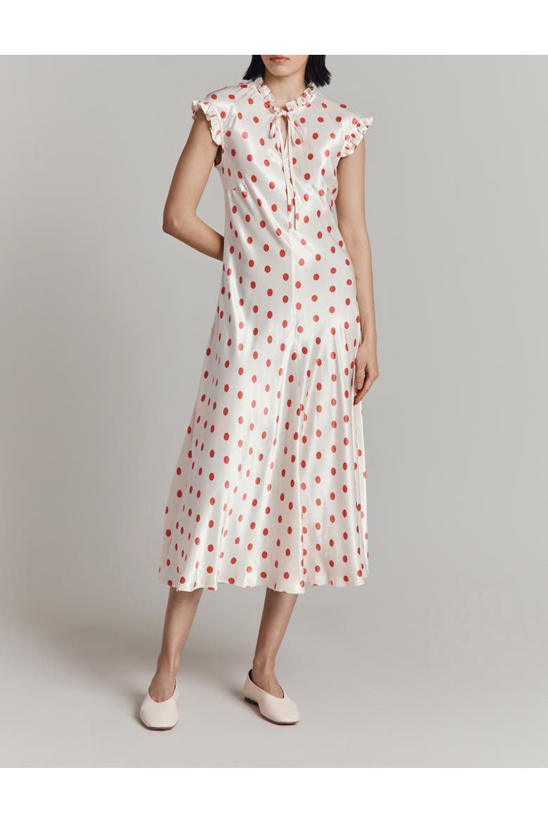 Cicely Polka Dot Satin Midi Dress, Alternate, color, Ivory Polka Dot