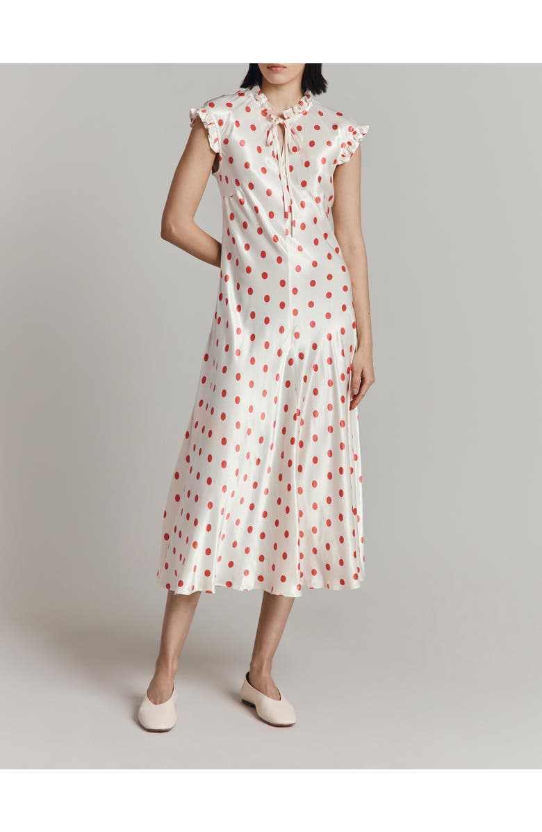 Ghost London Cicely Polka Dot Satin Midi Dress, Alternate, color, Ivory Polka Dot