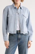 Daniel Rainn Embroidered Eyelet Scallop Crop Denim Jacket