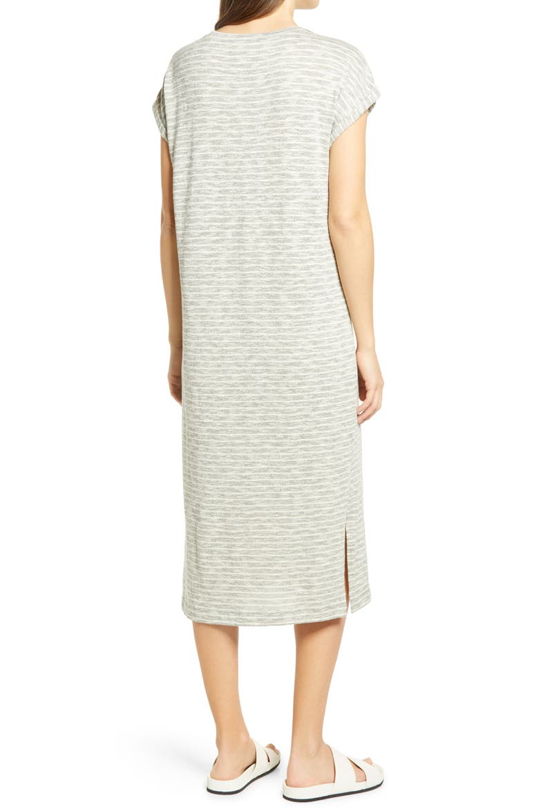 Roll Sleeve T-Shirt Dress, Alternate, color, GREEN- WHITE COMBO