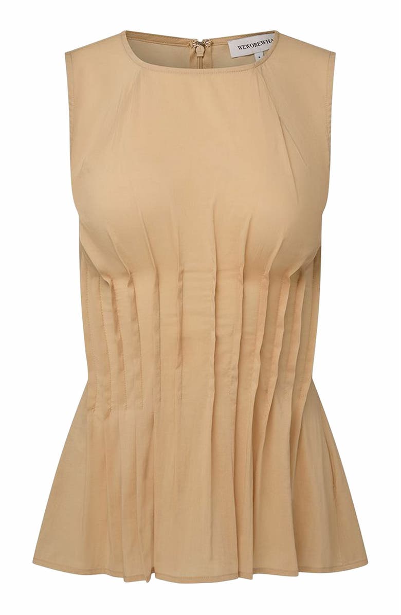 WeWoreWhat Pleated Peplum Top, Main, color, Beige