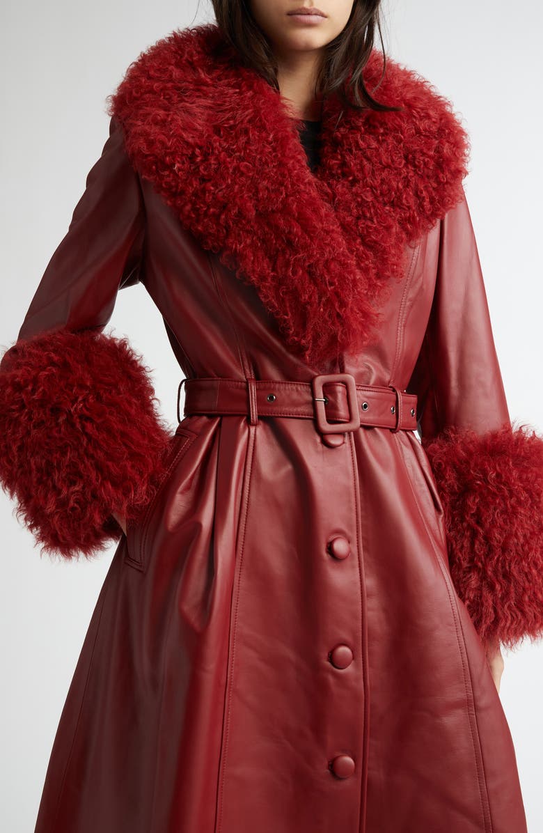Saks Potts Foxy Genuine Shearling Trim Leather Coat, Alternate, color,