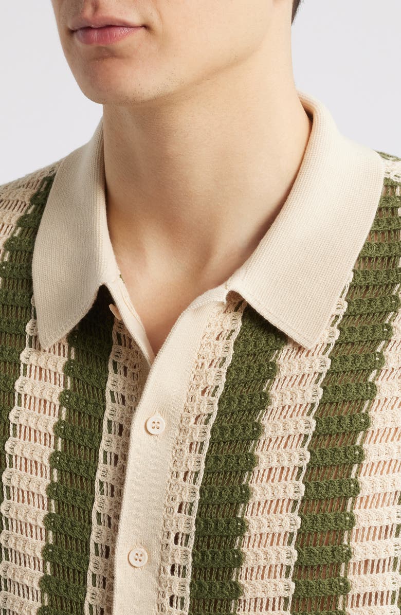 Percival Barletta Crochet Short Sleeve Button-Up Shirt, Alternate, color, Olive