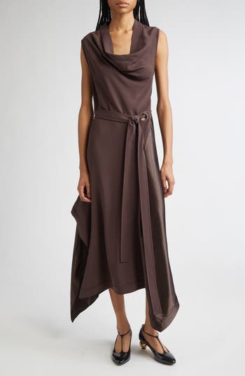 ワンピース SALVATORE FERRAGAMO Chocolate Cady Dress FERRAGAMO Belted Asymmetric Satin & Cady Dress | Nordstrom