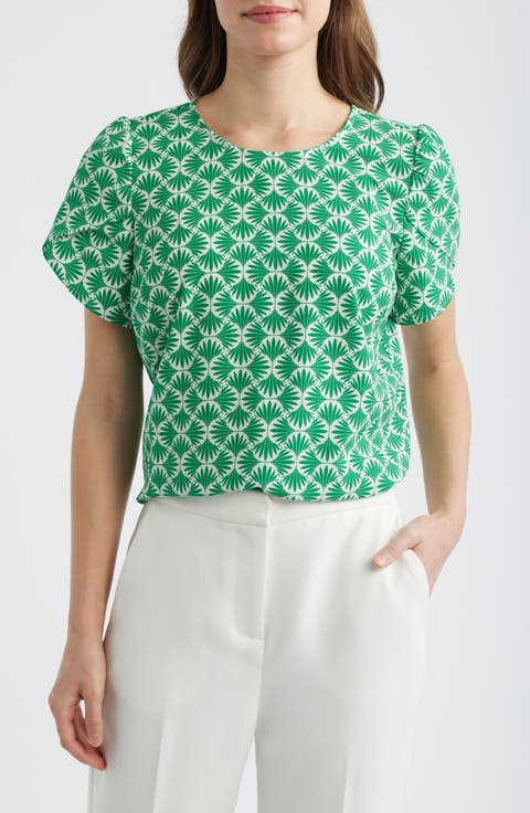 Print Tulip Sleeve Top (Petite)