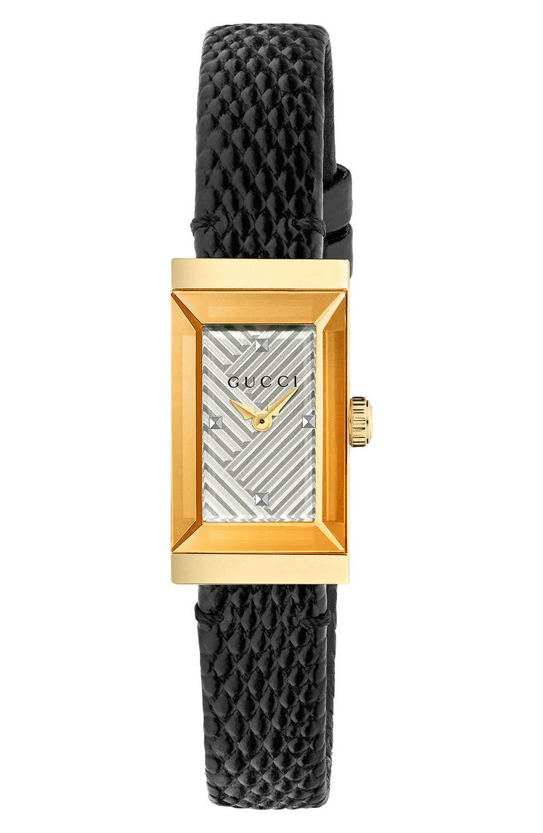Gucci G-Frame Rectangular Lizard Strap Watch, 14mm x 25mm, Main, color, 