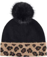 Bruno Magli Cashmere Leopard Pompom Beanie
