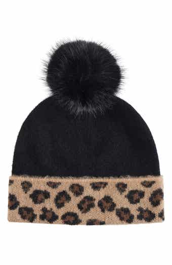 Bruno Magli Cashmere Leopard Pompom Beanie