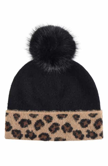 Bruno Magli Cashmere Leopard Pompom Beanie