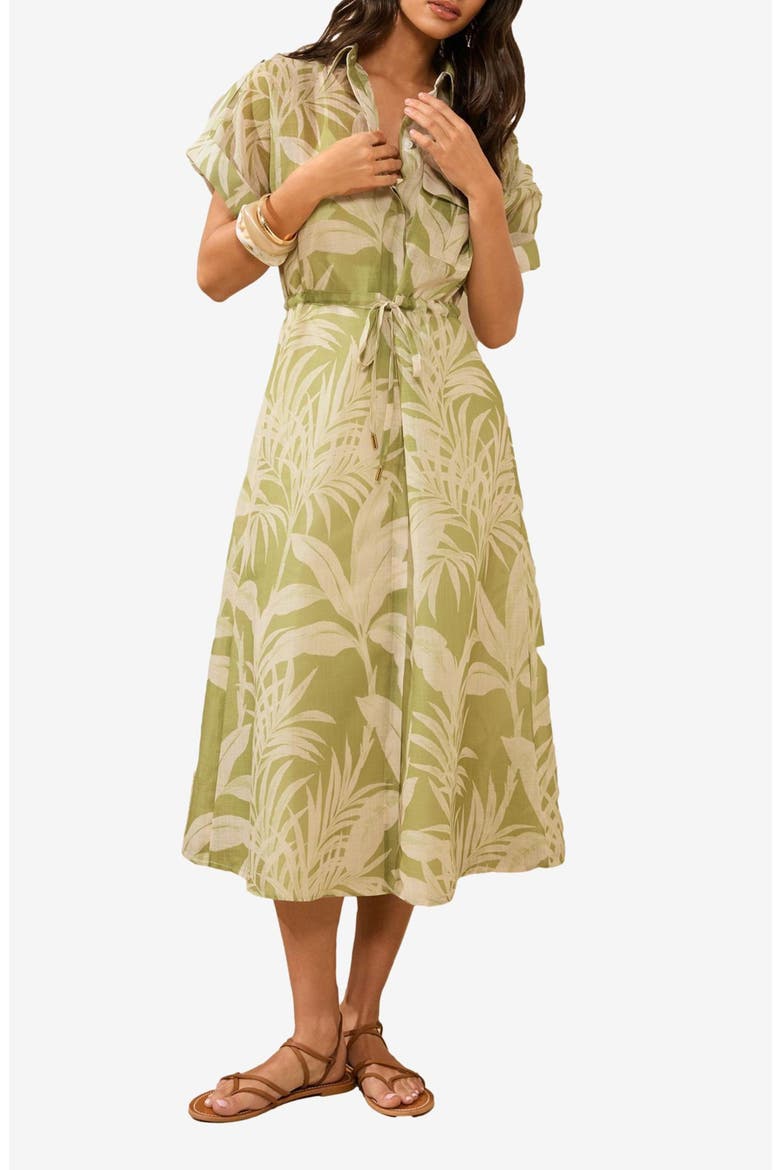 Palm Print Short Dress, Main, color, GREEN