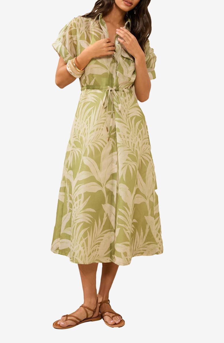 Lipsy Palm Print Short Dress, Main, color, Green