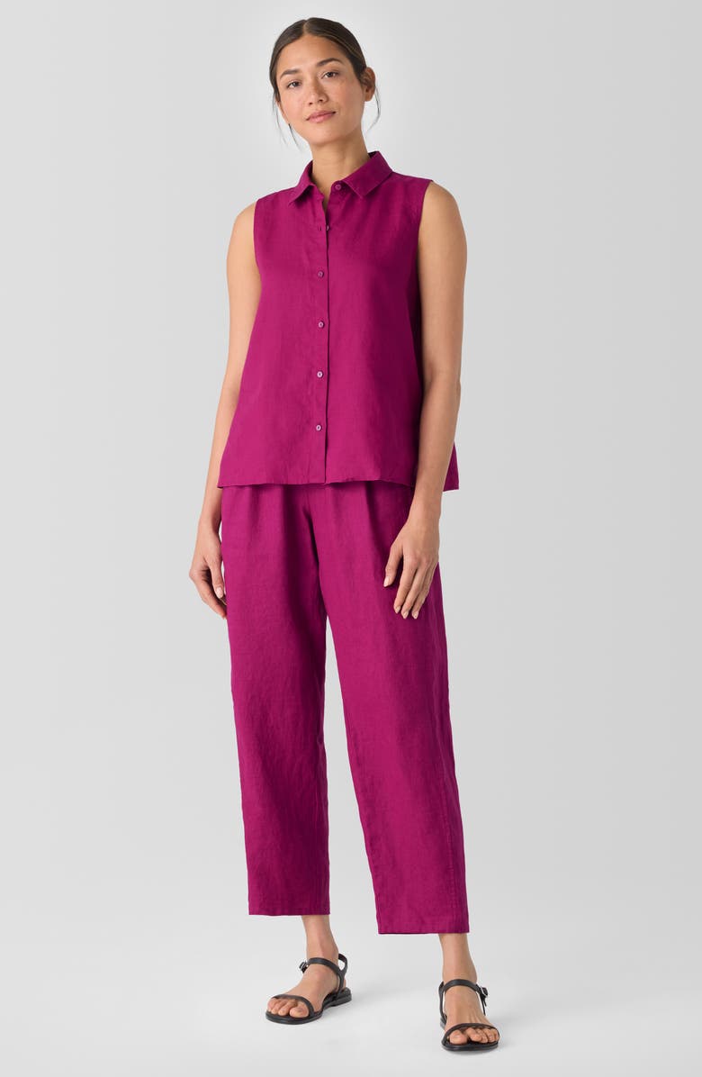 Eileen Fisher Classic Sleeveless Organic Linen Button-Up Shirt, Alternate, color, Sangria