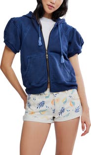 Free People Summer Puff Sleeve Zip-Up Sweater