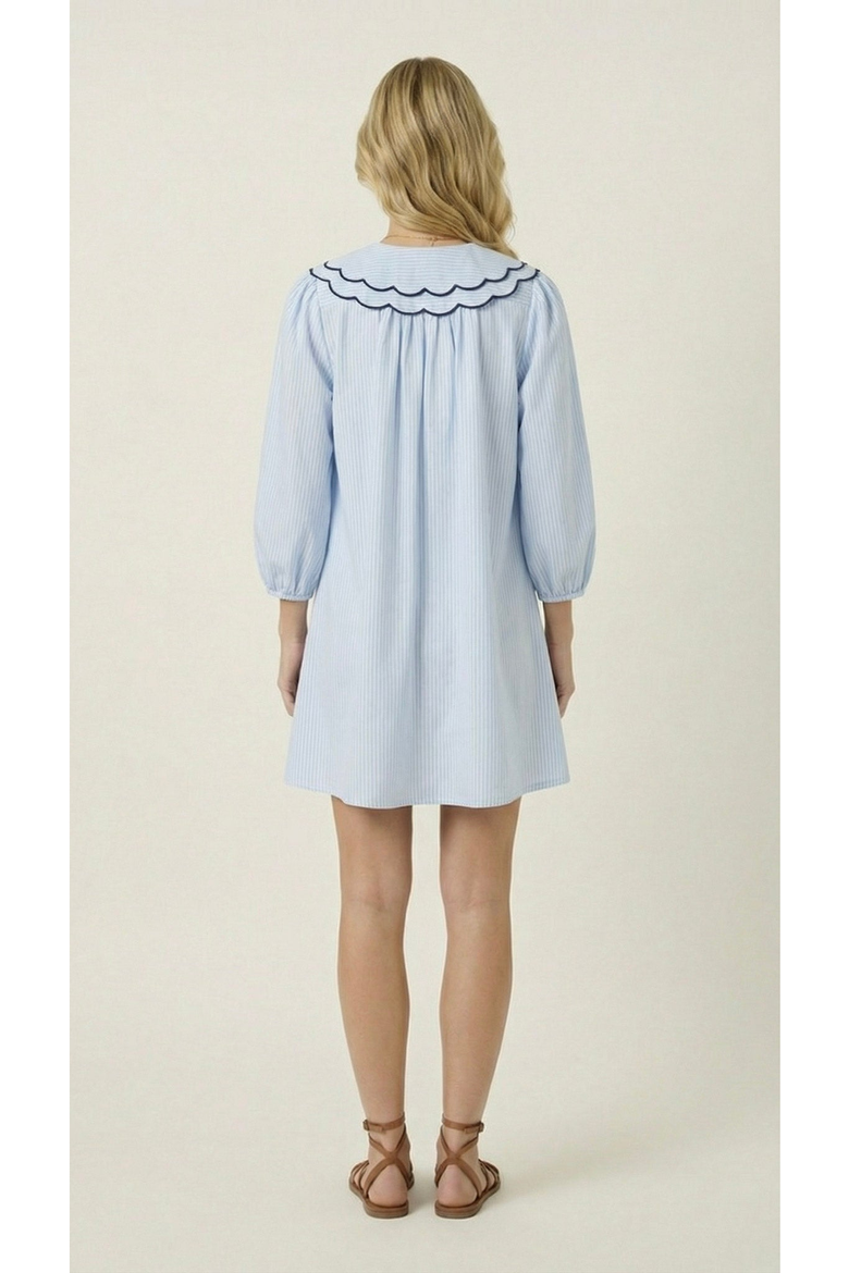 Striped Button-Front Scalloped Collar Dress, Alternate, color, Light Blue / White