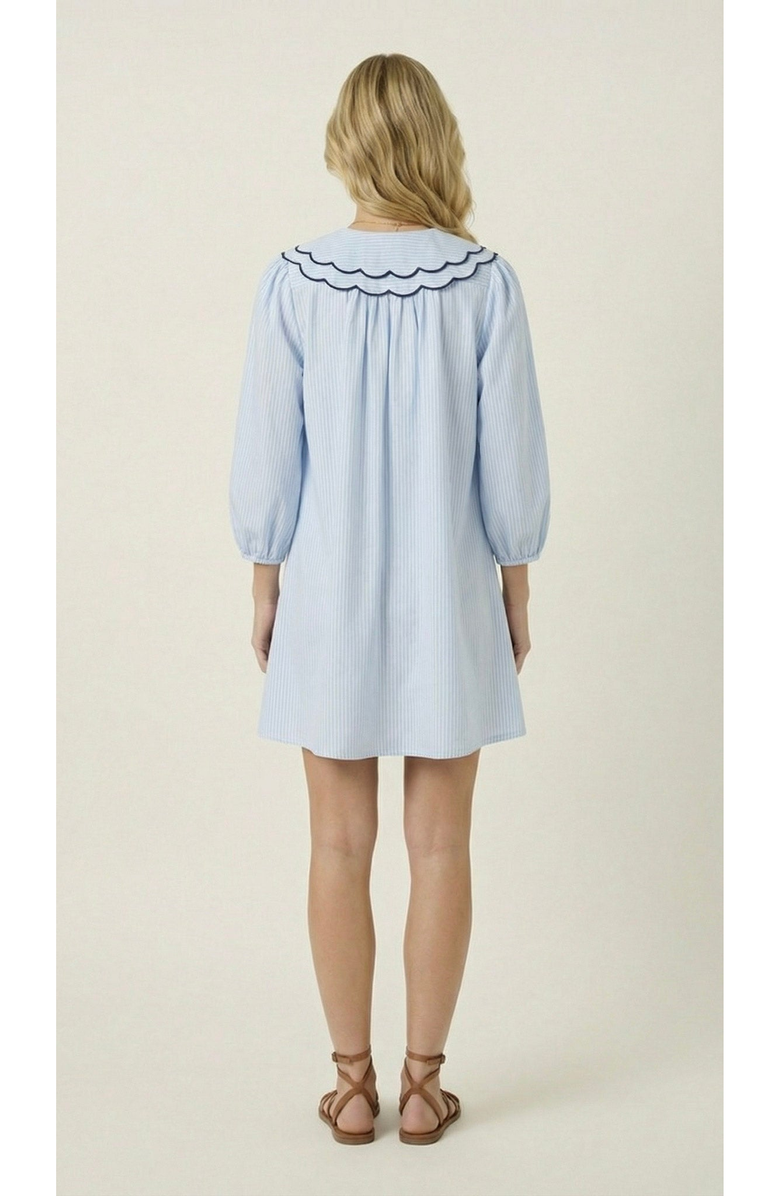 Modenaire Striped Button-Front Scalloped Collar Dress, Alternate, color, Light Blue / White