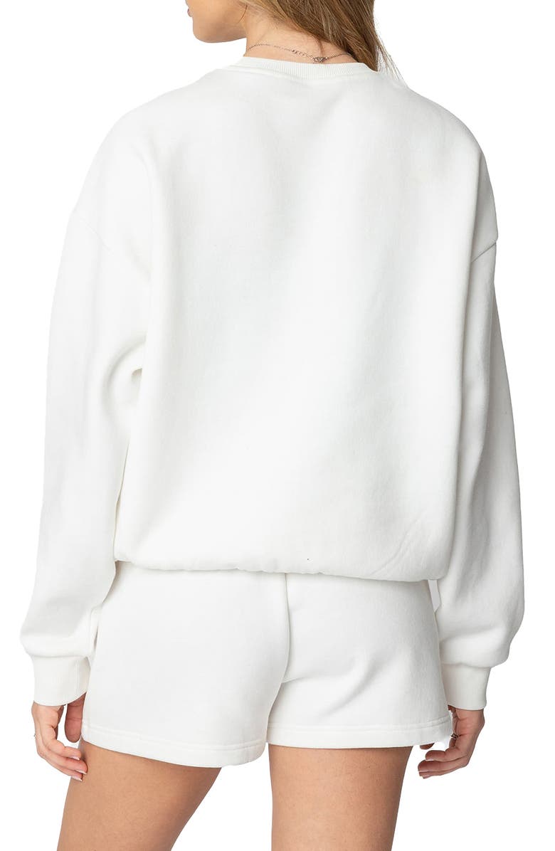 EDIKTED Cali Bow Graphic Sweatshirt, Alternate, color, White