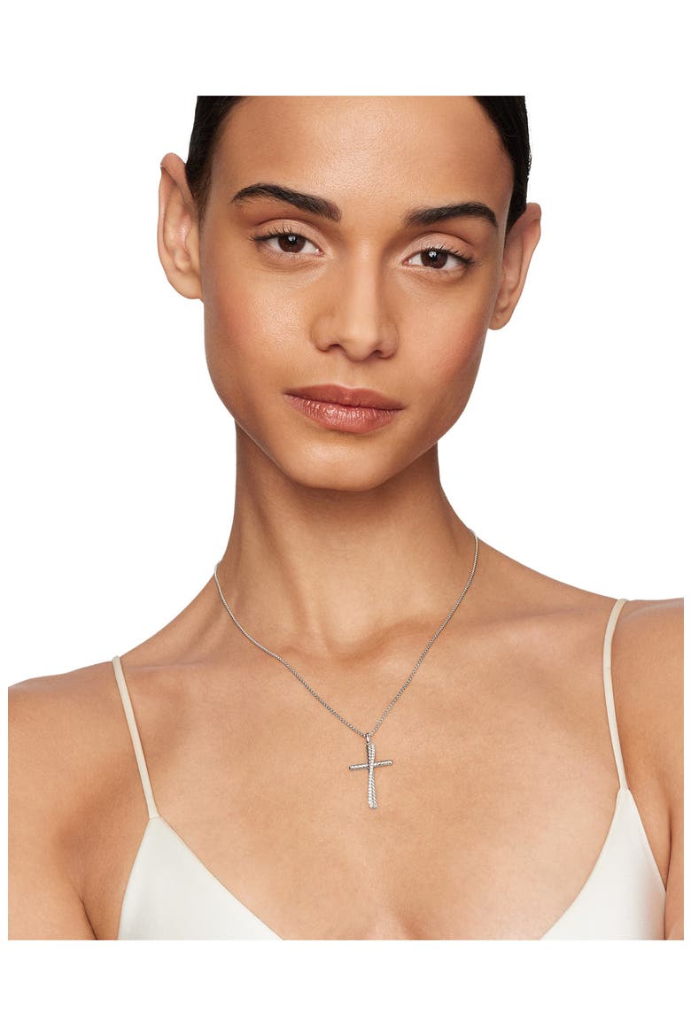 Crossover Cross Necklace, Alternate, color, DIAMOND