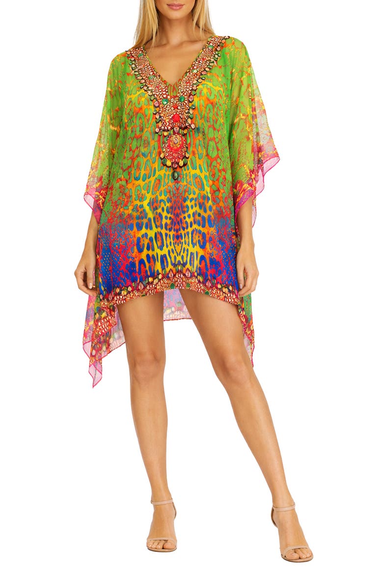Animal Print Poncho, Main, color, GREEN