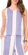 Halogen® Stripe Sleeveless Linen Blend Shell