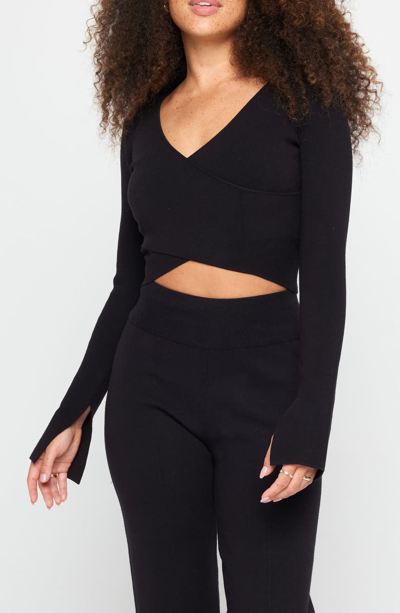 Spiritual Gangster Hadley Wrap Crop Sweater, Alternate, color, Black
