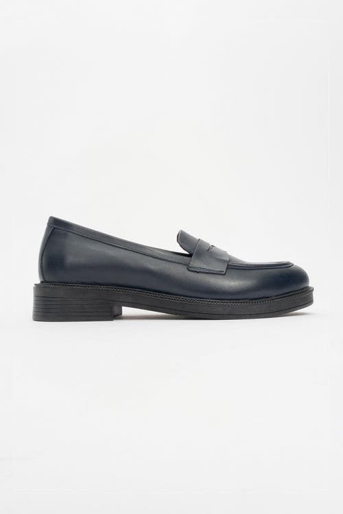 Forever & Always Shoes Bree Platform Penny Leather Loafer In Blue