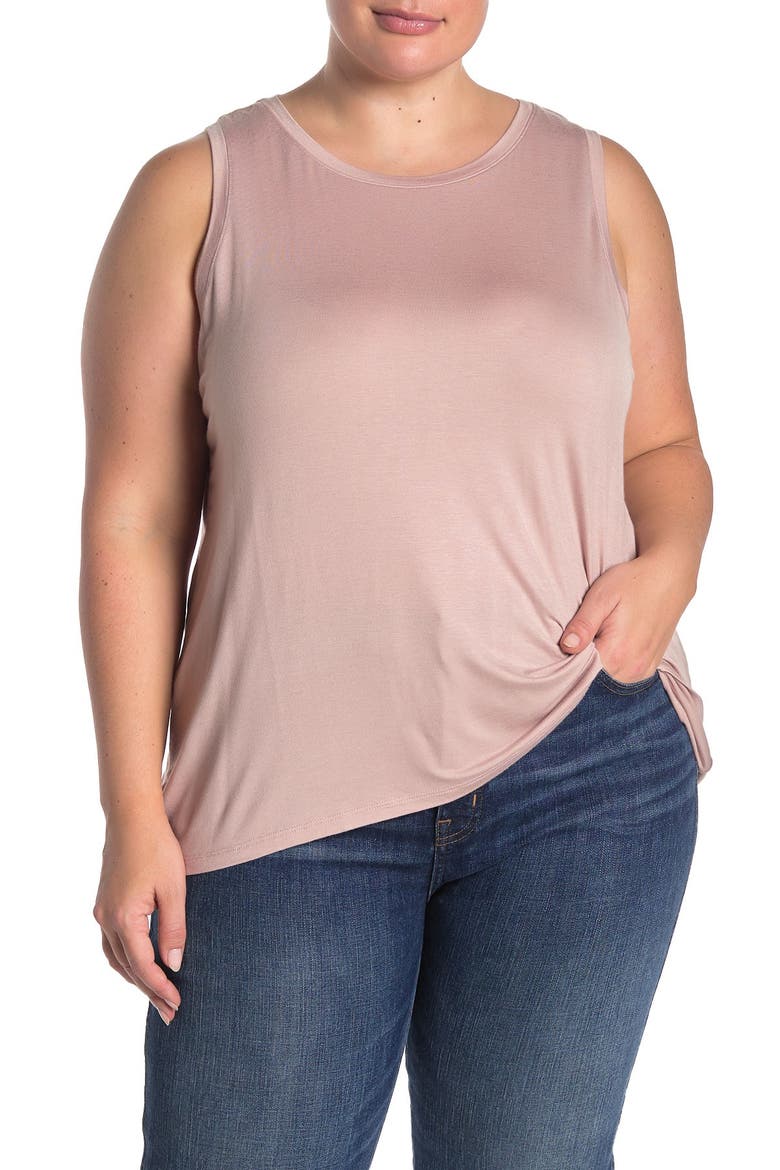 Crew Neck Keyhole Tank Top, Main, color, PINK ADOBE