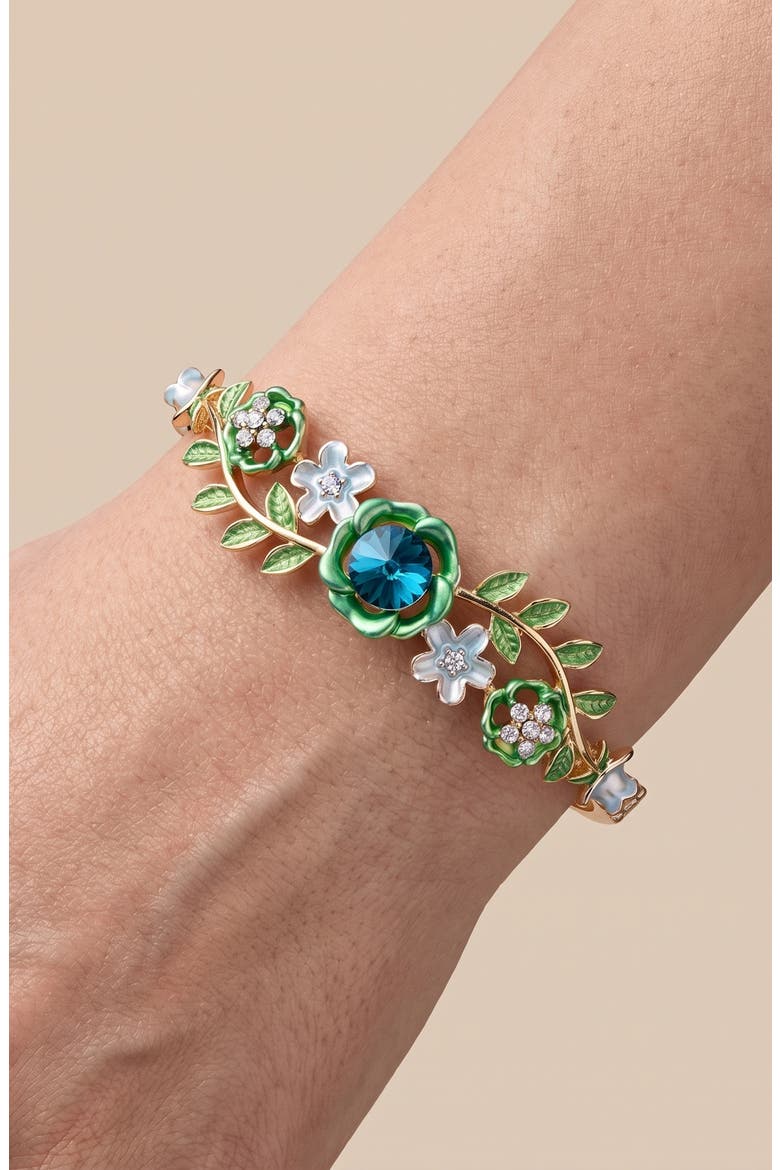 Floral Bouquet Hinge Bangle, Alternate, color, GREEN/ GOLD