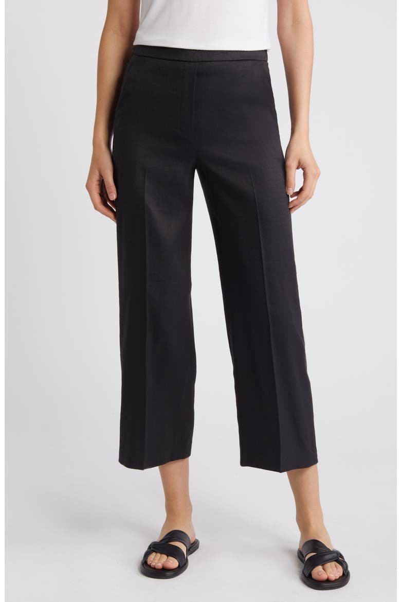 Pull-On Linen Blend Wide Leg Pants, Main, color, BLACK