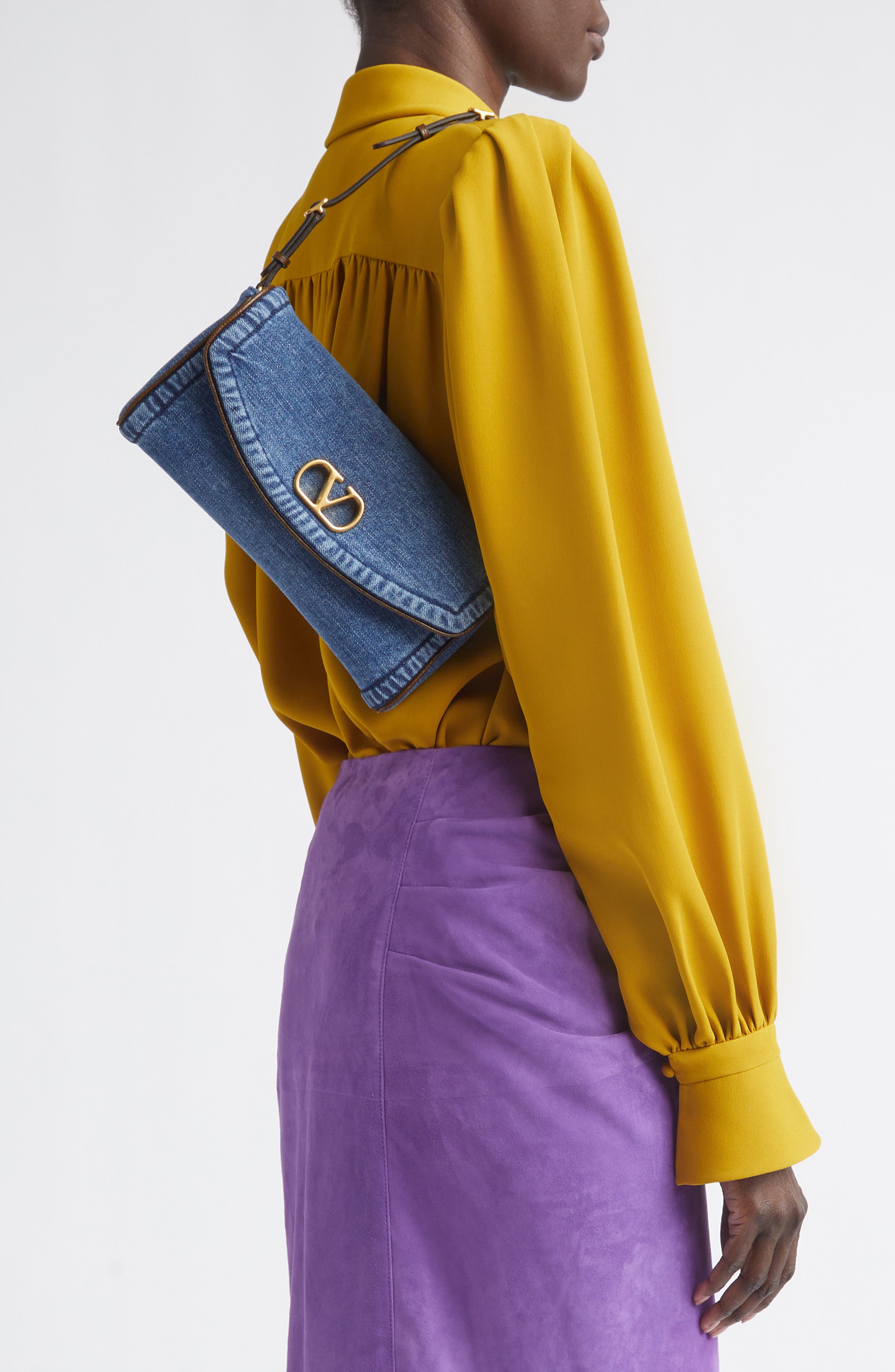 Small DeVain Denim Clutch, Alternate, color, DENIM