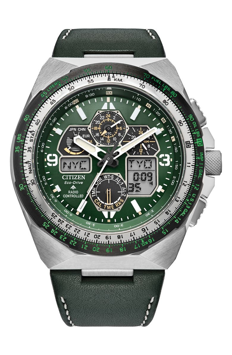 Citizen Promaster Skyhawk Leather Strap Chronograph Watch, 45mm, Main, color, 