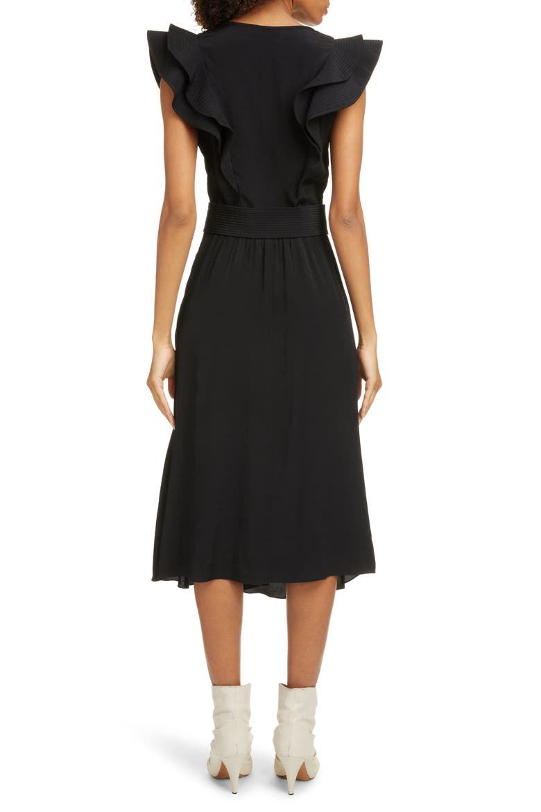 Coraline Ruffle Trim Midi Dress, Alternate, color, BLACK