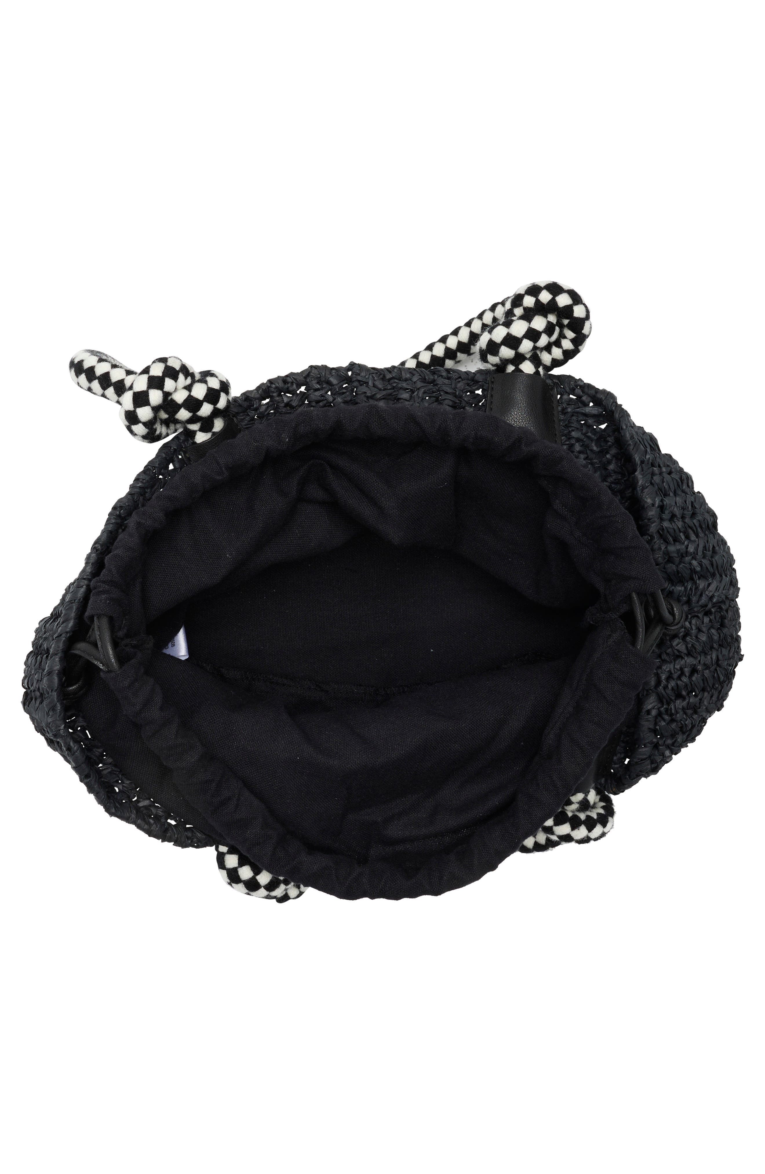 Collection XIIX Drawstring Bag Straw Tote, Alternate, color, Black